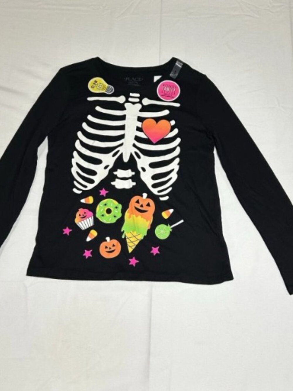 Children's Place Girls Medium 7/8 Black Skeleton Glow in Dark Top Halloween